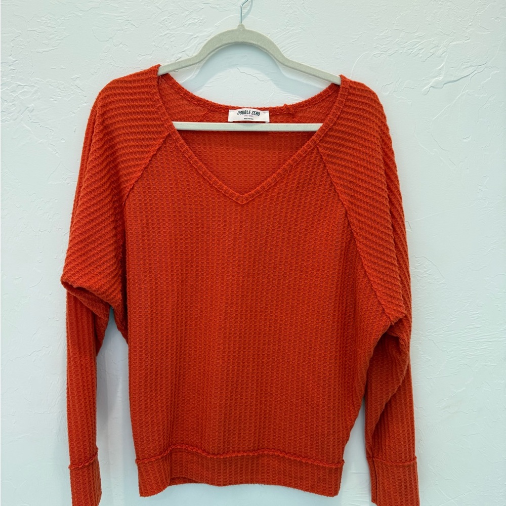 Double Zero Orange V-Neck Waffle top